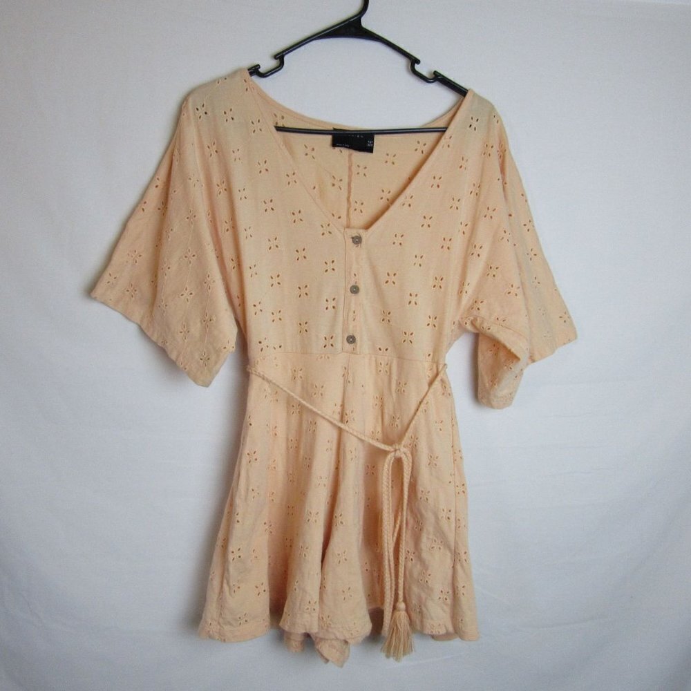 Asos Design Light Orange Floral Embroidered Laser Cut Romper Women's 0